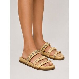 Arezzo Tan Woven Raffia Braided Rhinestone Slide Shoes Sandals 6 B Brazil
